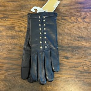 Michael Kors Genuine Leather Black Gloves w/ Gold Accent